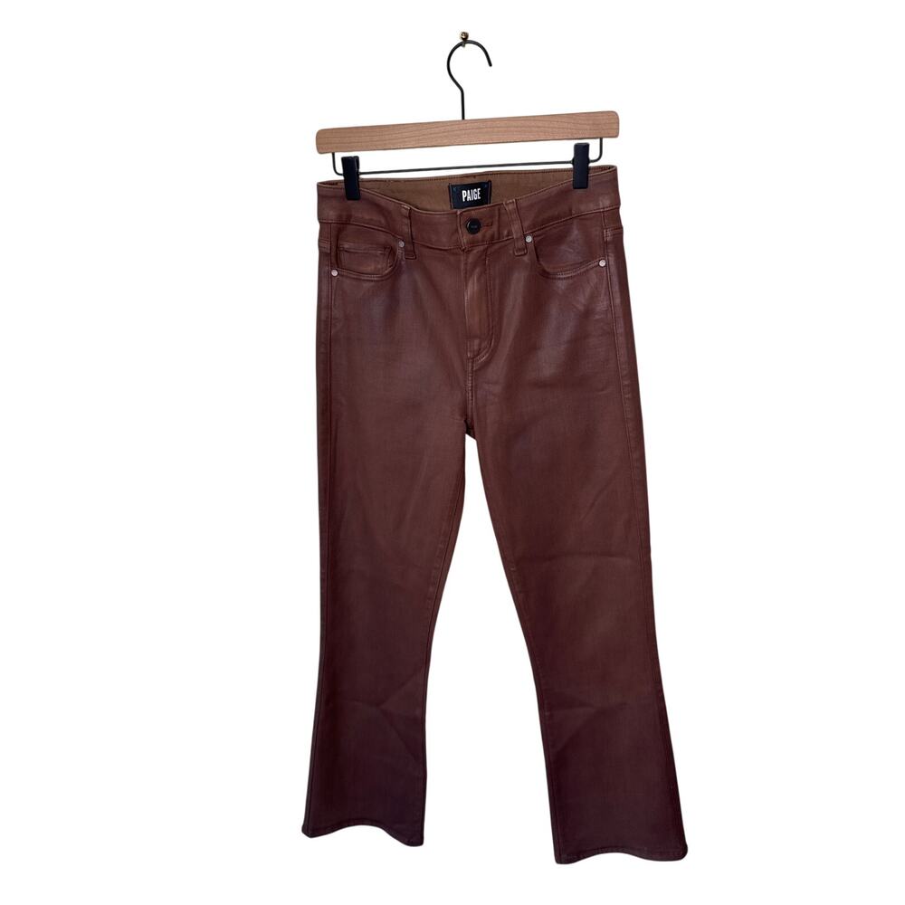 PAIGE Claudine Coated Flare Jean Pants in Cognac Luxe Coated Size 29